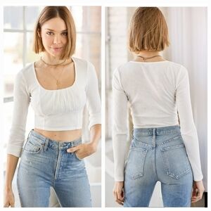 Lulu's White Ribbed Long Sleeve Crop Top